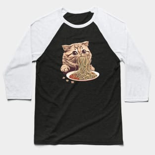 CAT EATING SPAGHETTI Baseball T-Shirt